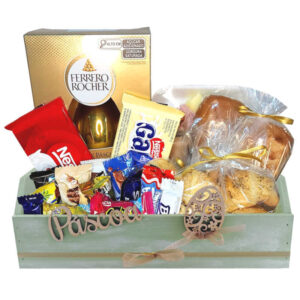 Cesta de Páscoa com Ovo Ferrero Rocher e Café da Manhã